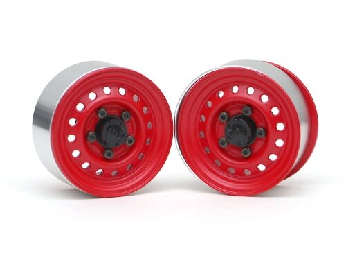 BoomRacing 1.55" 16-Hole Classic Steelie Reversible Beadlock Wheels (Rear) w/ XT504 Hubs Red BRW780955RR