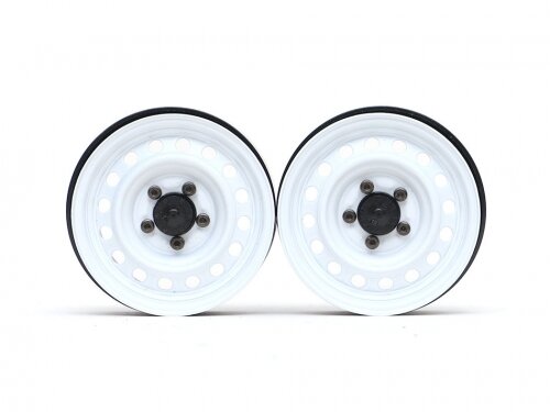BoomRacing 1.9" Narrow 16-Hole Classic Steelie Reversible Beadlock Wheels (Rear) w/ XT504 Hub (2) White BRW780920RW