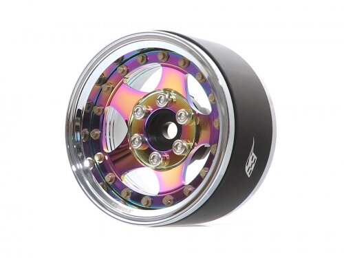BoomRacing ProBuild 1.9" SV5 Adjustable Offset Aluminum Beadlock Wheels (2) Chrome/Neo Chrome BRPB008CRNEO