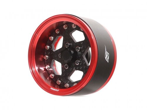 BoomRacing ProBuild 1.9" CFS5 Adjustable Offset Aluminum Beadlock Wheels (2) Red/Carbon Fiber BRPB015RCF