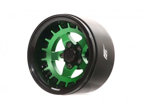BoomRacing ProBuild 1.9" SS5 Adjustable Offset Aluminum Beadlock Wheels (2) Matte Black/Green BRPB016BKG