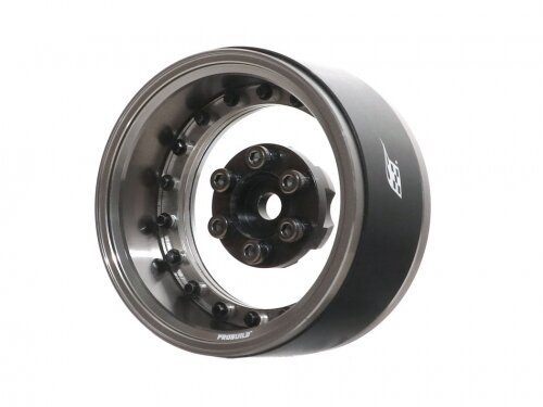 BoomRacing ProBuild 1.9" CAL 6-LUG Adjustable Offset Beadlock Wheels (2) Gun Metal /Clear BRPB025GMA