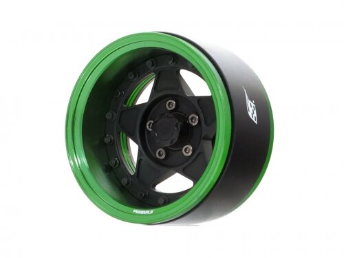 BoomRacing ProBuild 1.9" RTS Adjustable Offset Aluminum Beadlock Wheels (2) Green/Matte Black BRPB030GMBK