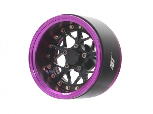 BoomRacing ProBuild 1.9" LGB Adjustable Offset Aluminum Beadlock Wheels (2) Purple/Black BRPB031PBK