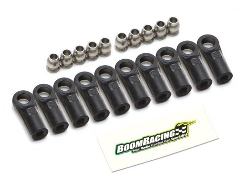 BoomRacing KUDU Heavy Duty Rust-Resistant M3 Nylon Rod Ends 18.5mm (Straight) w/ SST Pivot Ball (5.8x3x7.4mm) (10) BRW750315A