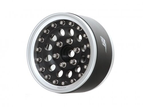 BoomRacing ProBuild 1.9" R12 Adjustable Offset Aluminum Beadlock Wheels (2) Flat Silver/Matte Black BRPB045FSMBK