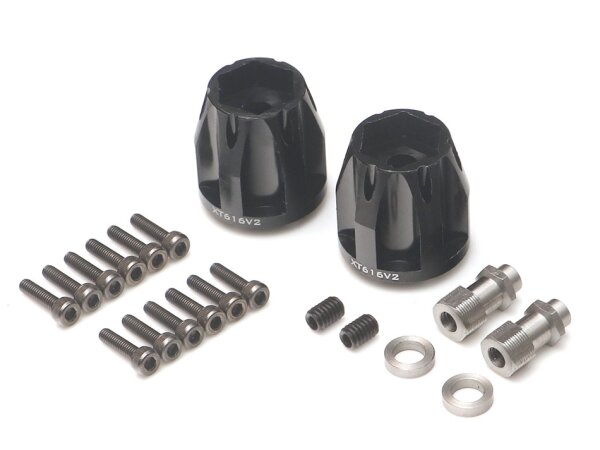 BoomRacing ProBuild XT616 V2 6-Lug Aluminum 12mm Wheel Hub Adapters 16MM Offset (2) Black BRXT616V2