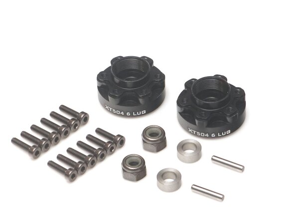 BoomRacing ProBuild XT504 6-Lug Aluminum 12mm Wheel Hub Adapters 4MM Offset (2) Black BRXT504-6LUG