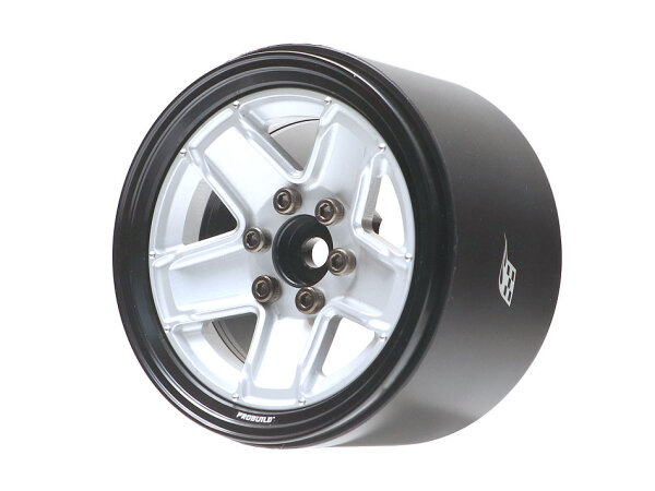 BoomRacing ProBuild 2.2" Extra Wide M13 Adjustable Offset Aluminum Beadlock Wheels (2) Black/Flat Silver BRPB2203BKFS-EW