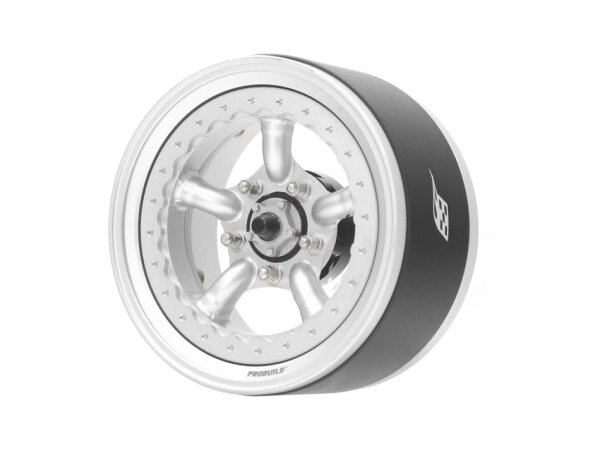 BoomRacing ProBuild 1.9" Spectre Adjustable Offset Aluminum Beadlock Wheels (2) Flat Silver/Flat Silver BRPB052FSFS