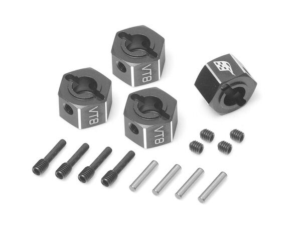 BoomRacing ProBuild VT8 Aluminum 12mm Hex (for M5 & M4 Shaft Threads) 8mm Wide w/ Pin Screws & Set Screws with Pins (4) Black BR