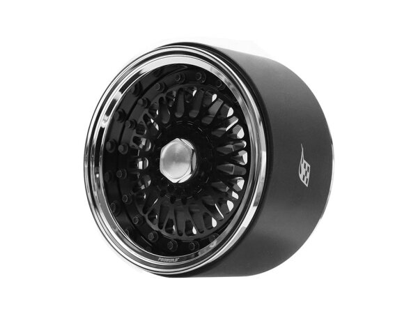 BoomRacing ProBuild 2.2" R01 Mesh Adjustable Offset Aluminum Beadlock Wheels (2) Chrome/Black BRPB2207CRBK