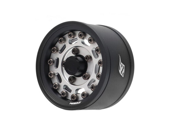 BoomRacing ProBuild 1.55" MAG10 Adjustable Offset Aluminum Beadlock Wheels (2) Matte Black/Flat Silver BRPB155014MBKFS