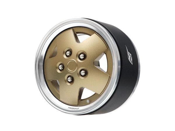 BoomRacing ProBuild 1.9" Narrow CSK LSE 5-Spoke Classic Adjustable Offset Aluminum Beadlock Wheels (2) Platinum/Bronze BRPB065PL