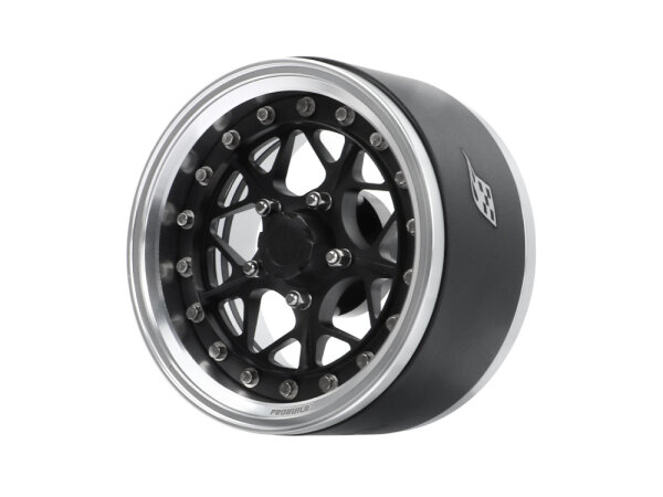 BoomRacing ProBuild 1.9" LGB Adjustable Offset Aluminum Beadlock Wheels (2) Platinum//Matte Black BRPB083PLMBK