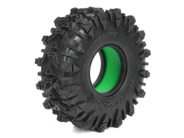 BoomRacing AGGRESSOR 1.9" GEKKO RED 4.75"x1.75" 120x44.5mm RC Crawler Tire + Rock Monster Green Foam Insert (2) BRTR19009-S-RM