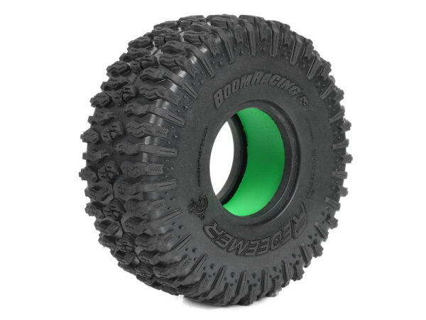 BoomRacing REDEEMER 1.9" GEKKO BLACK 4.75"x1.8" / 120x46mm RC Crawler Tire + Rock Monster Green Foam Insert (2) BRTR19011-SS-RM