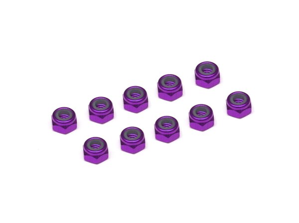 Team Raffee & Co 3MM Aluminum Lock Nuts - 10 pcs Purple TRC/HY00003P