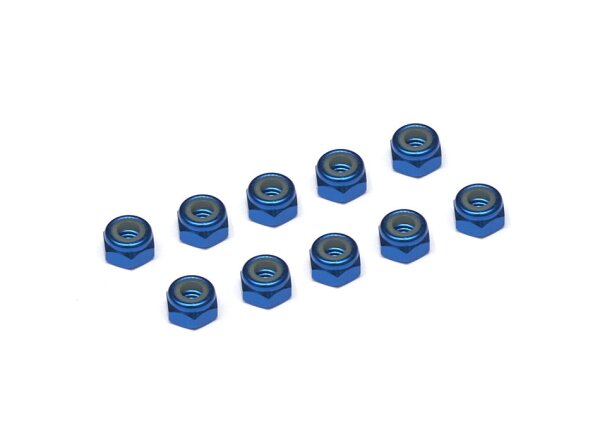 Team Raffee & Co 3MM Aluminum Lock Nuts - 10 pcs Blue TRC/HY00003B