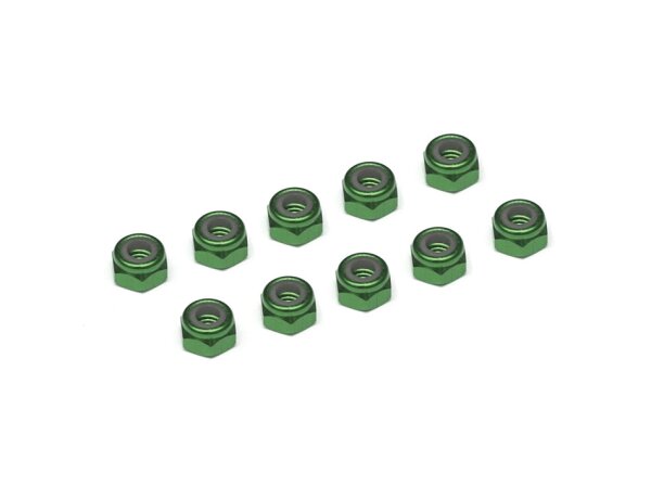 Team Raffee & Co 3MM Aluminum Lock Nuts - 10 pcs Dark Green TRC/HY00003DG
