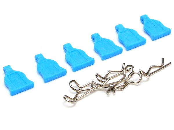 Team Raffee & Co RC Body Clip With Rubber Tab (6) Blue TRC/HY00148B