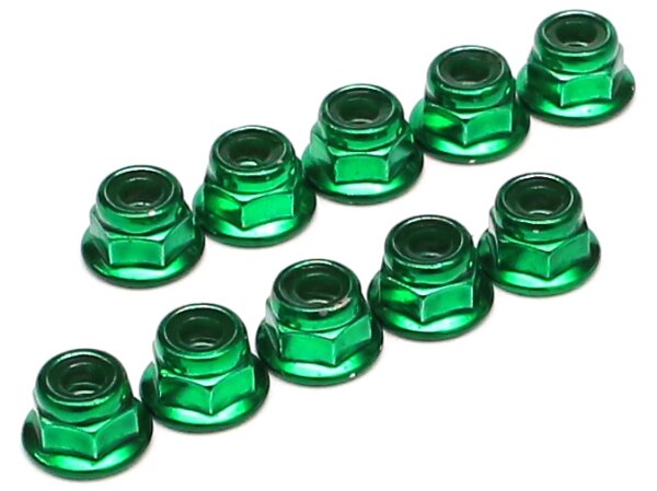 Team Raffee & Co 4MM Aluminum Lock Nuts - 10 pcs Green TRC/HY00004G