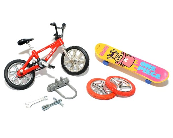 Team Raffee & Co RC Scale Accessories - Mini Bicycle & Skateboard & U Lock & Tools Set Red BRSCAC054R