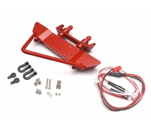 Team Raffee & Co Realistic Metal Front Bumper with Towing Hooks  - 1 Set Red for Axial SCX10 BRQ90275BR
