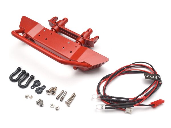 Team Raffee & Co Realistic Metal Front Bumper with Towing Hooks  - 1 Set Red for Axial SCX10 BRQ90275AR