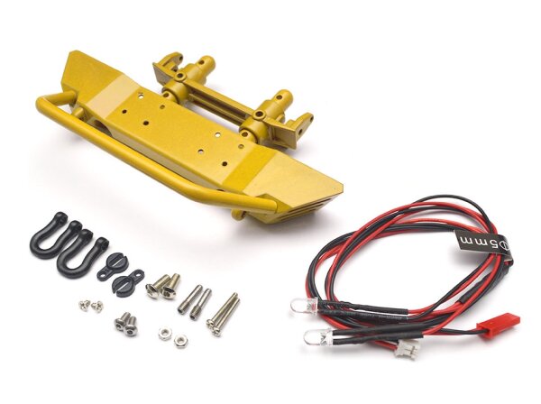 Team Raffee & Co Realistic Metal Front Bumper with Towing Hooks  - 1 Set Yellow for Axial SCX10 BRQ90275AY