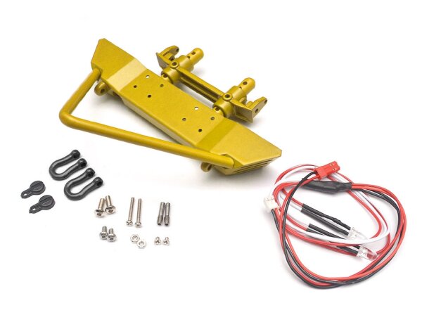 Team Raffee & Co Realistic Metal Front Bumper with Towing Hooks  - 1 Set Yellow for Axial SCX10 BRQ90275BY