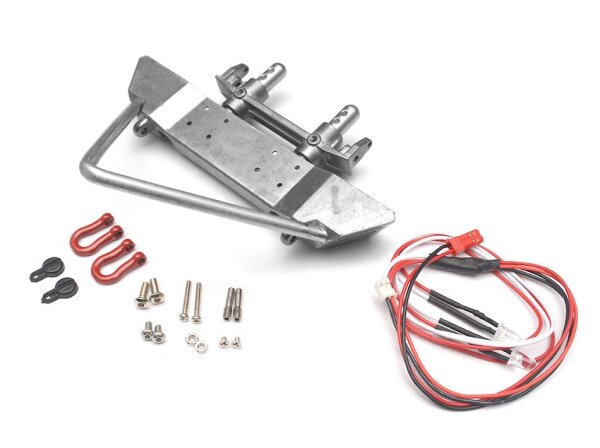 Team Raffee & Co Realistic Metal Front Bumper with Towing Hooks  - 1 Set Silver for Axial SCX10 BRQ90275BS
