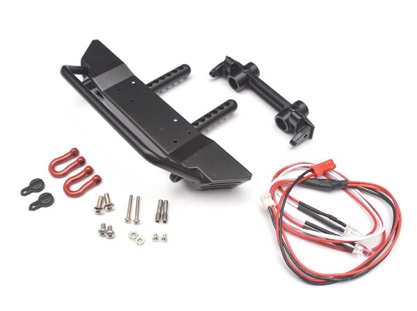 Team Raffee & Co Realistic Metal Front Bumper with Towing Hooks  - 1 Set Black for Axial SCX10 BRQ90275ABK