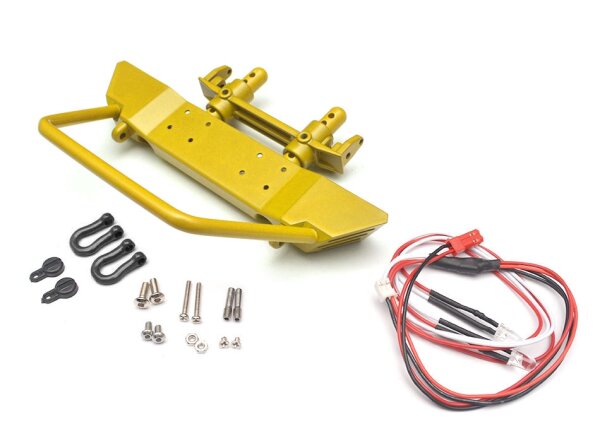 Team Raffee & Co Realistic Steel Front Bumper w/ LED & Towing Hooks 1 Set Yellow for Axial SCX10 BRQ90275CY