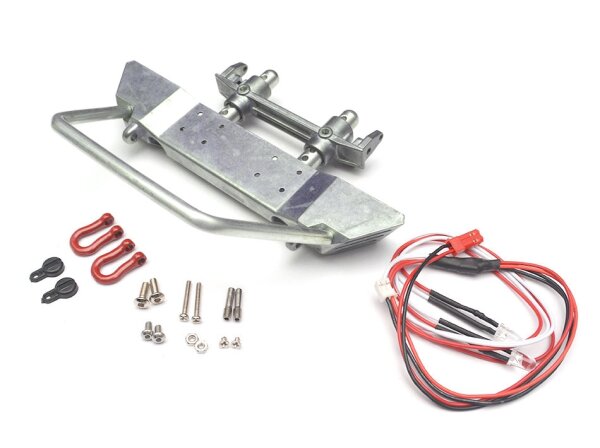 Team Raffee & Co Realistic Steel Front Bumper w/ LED & Towing Hooks 1 Set Silver for Axial SCX10 BRQ90275CS