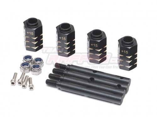 Team Raffee & Co Black Brass Wheel Hex +15mm + Metal Extended Wheel Axles (4) for Traxxas TRX-4 TRC/302705