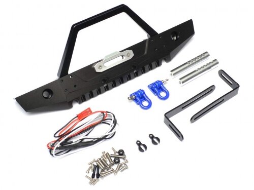 Team Raffee & Co Steel Tough Front Stubby Bumper W/ Hooks and Led Light 1 Set Black for Axial SCX10 TRC/302245BK