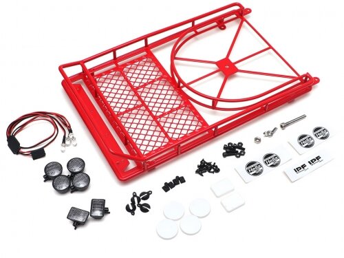Team Raffee & Co Steel Metal Roof luggage Rack w/ Tire Holder+LED light for SCX10 Wrangler #BR710068 & Cherokee TRC/302206 Body Red TRC/302430R