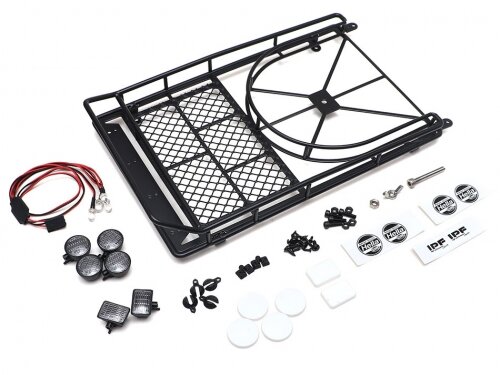 Team Raffee & Co Steel Metal Roof luggage Rack w/ Tire Holder + LED light for SCX10 Wrangler #BR710068 & Cherokee TRC/302206 Body Black TRC/302430BK