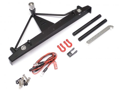Team Raffee & Co Steel Stinger Rear Bumper with Towing Hooks  LED Light Set & Spare Tire Mount Black for Axial SCX10 II TRC/302250BK