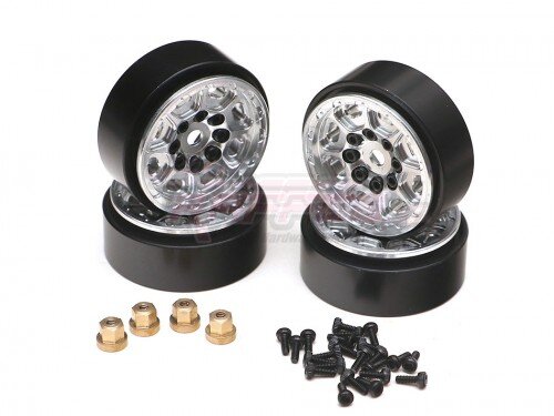 Team Raffee & Co 8 Spoke Aluminum + Brass Beadlock Wheels w/ Brass Hubs for 1/24 RC Crawler (4) Silver for Axial SCX24 TRC/1080021S