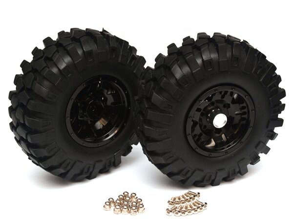 Team Raffee & Co Aluminum 1.9 Bead-lock Wheel & Tire Set (1 Pair) Black for Axial SCX10 TRC/32305BK