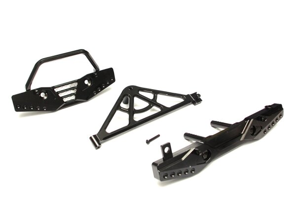 Team Raffee & Co Aluminum Front & Rear Bumper Set w/ Realistic Spare Tire Carrier - 1 Set Black for Axial SCX10 TRC/SCXCOMBO4BK