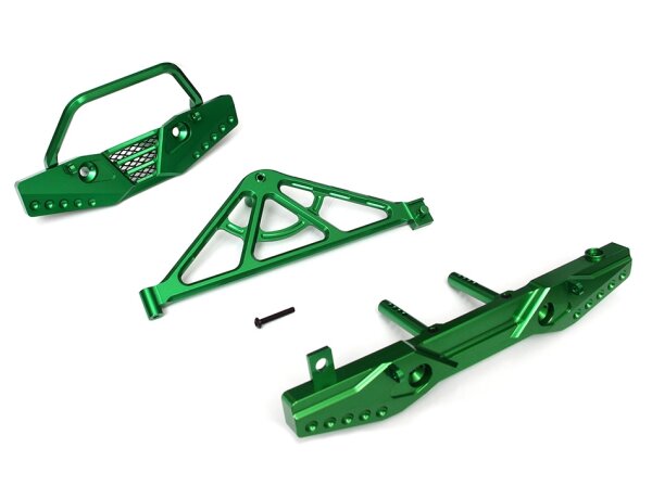 Team Raffee & Co Aluminum Front & Rear Bumper Set w/ Realistic Spare Tire Carrier - 1 Set Green for Axial SCX10 TRC/SCXCOMBO4G