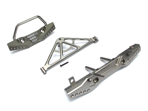 Team Raffee & Co Aluminum Front & Rear Bumper Set w/ Realistic Spare Tire Carrier - 1 Set Gun Metal for Axial SCX10 TRC/SCXCOMBO4GM