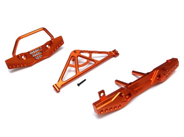 Team Raffee & Co Aluminum Front & Rear Bumper Set w/ Realistic Spare Tire Carrier - 1 Set Orange for Axial SCX10 TRC/SCXCOMBO4OR